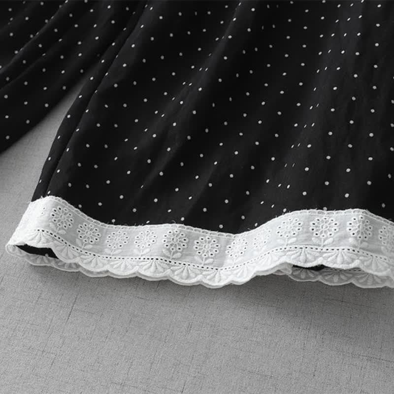 Buddha Stones Polka Dot Lace Patchwork Cotton Women's Wide Leg Capri Pants With Pockets