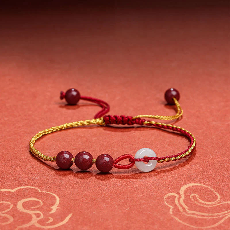 Buddha Stones Natural Cinnabar Jade Peace Buckle Blessing Bracelet