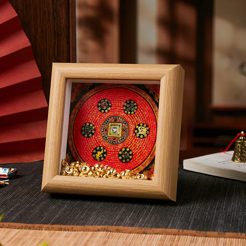 Buddha Stones Tibetan Om Mani Padme Hum Golden Ingot Thangka Photo Frame Ornament Home Decor