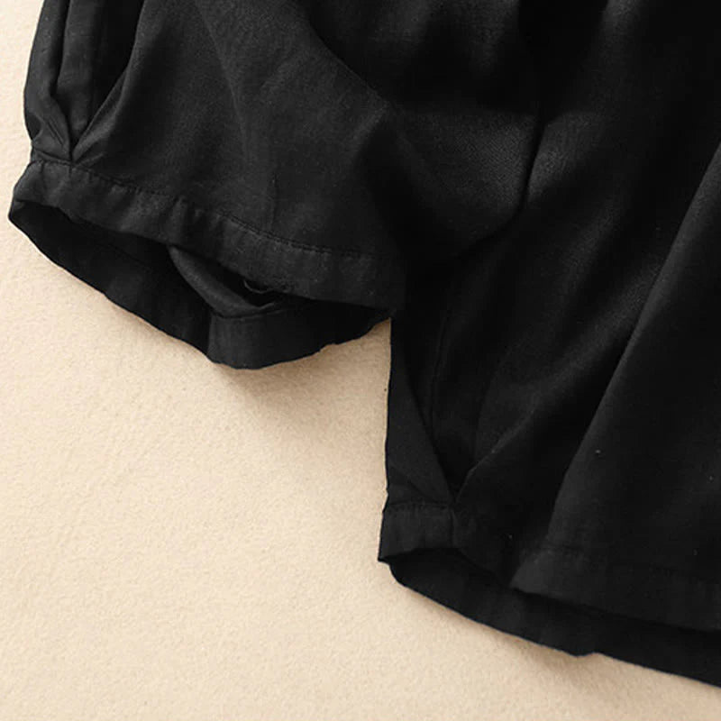 Buddha Stones Summer Elastic Waist Cotton Women's Capri Cropped Harem Pants With Pockets