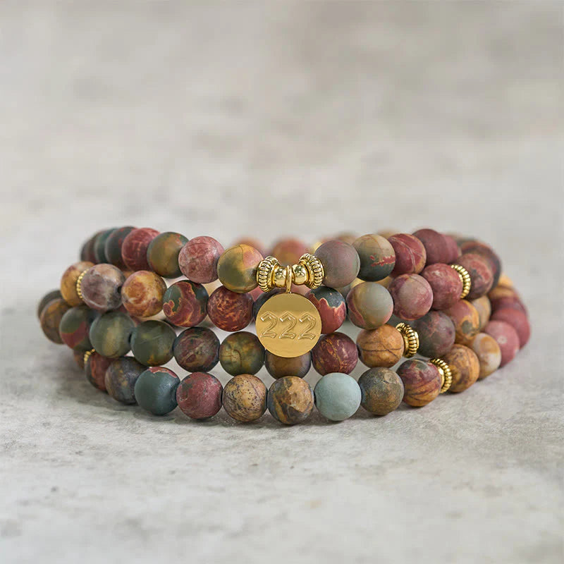 Buddha Stones 222 Angel Number 108 Mala Beads Picasso Jasper Stone Energy Mala