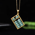 Buddha Stones Natural Jade Abacus Pattern Abundance Titanium Steel Chain Necklace Pendant