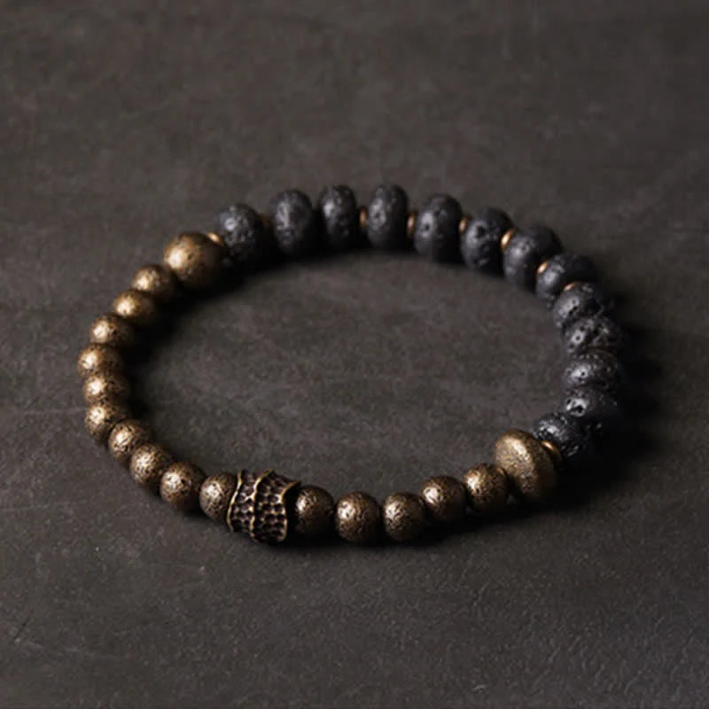 Buddha Stones Lava Rock Stone Copper Balance Cuff Bracelet Bangle