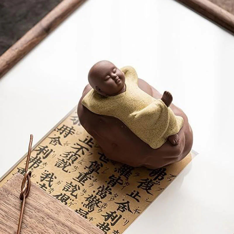 Buddha Stones Looking Up Resting Monk Ceramic Statue Compassion Home Decoration