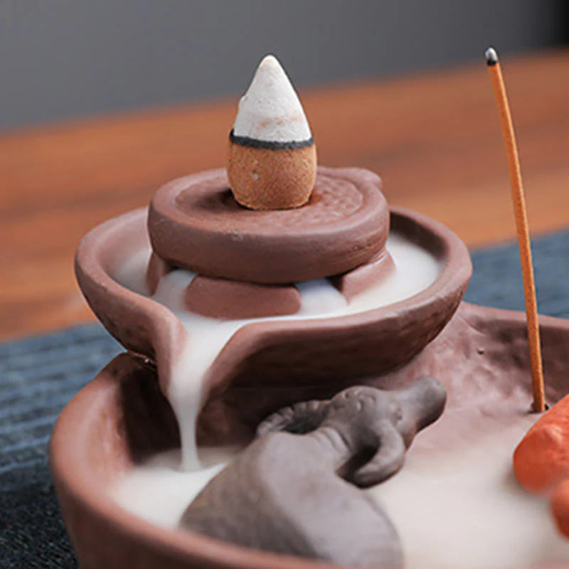 Buddha Stones Koi Fish Ox Purple Clay Ceramic Incense Stick Holder Healing Incense Burner Decoration