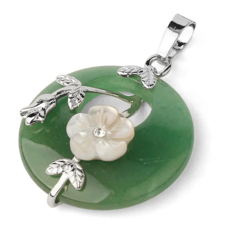 Buddha Stones Various Crystal Amethyst Green Aventurine Flower Healing Necklace Pendant