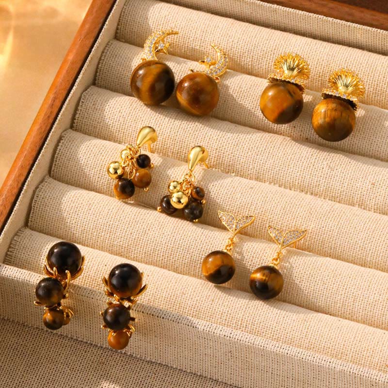 FREE Today: Protection and Healing Tiger Eye Round Bead Fish Tail Irregular Design Earrings