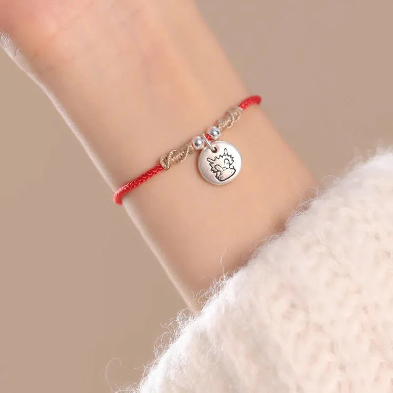 Buddha Stones Handmade 999 Sterling Silver Year of the Dragon Cute Chinese Zodiac Luck Braided Bracelet (Extra 35% Off | USE CODE: FS35)