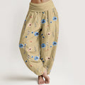 Buddha Stones Cotton Fresh Refined Flower Pattern Women's Elastic Waist Harem Pants
