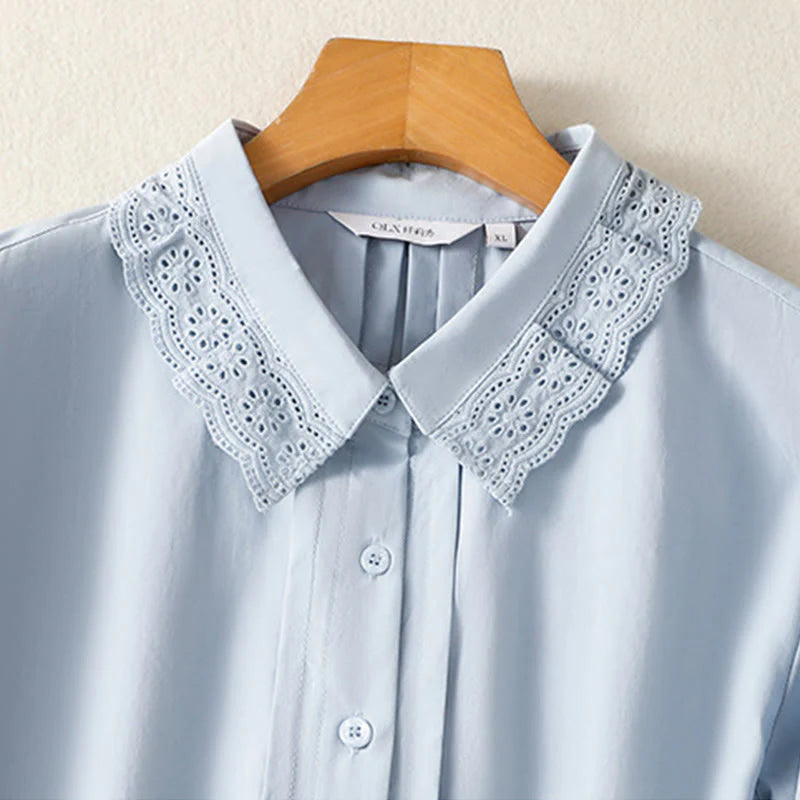 Buddha Stones Casual Women's Long Sleeve Lace Lapel Shirt