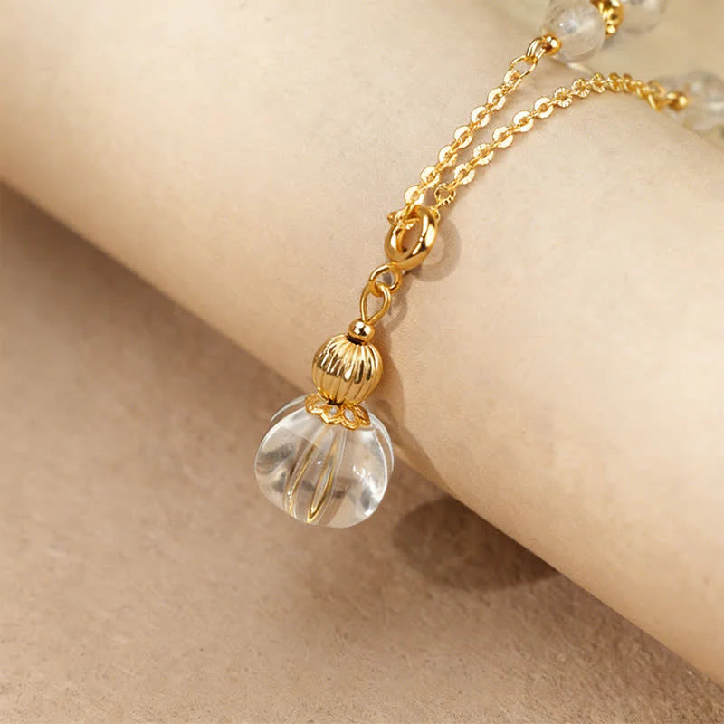 Buddha Stones Natural Clear Quartz Copper Coin Healing Necklace