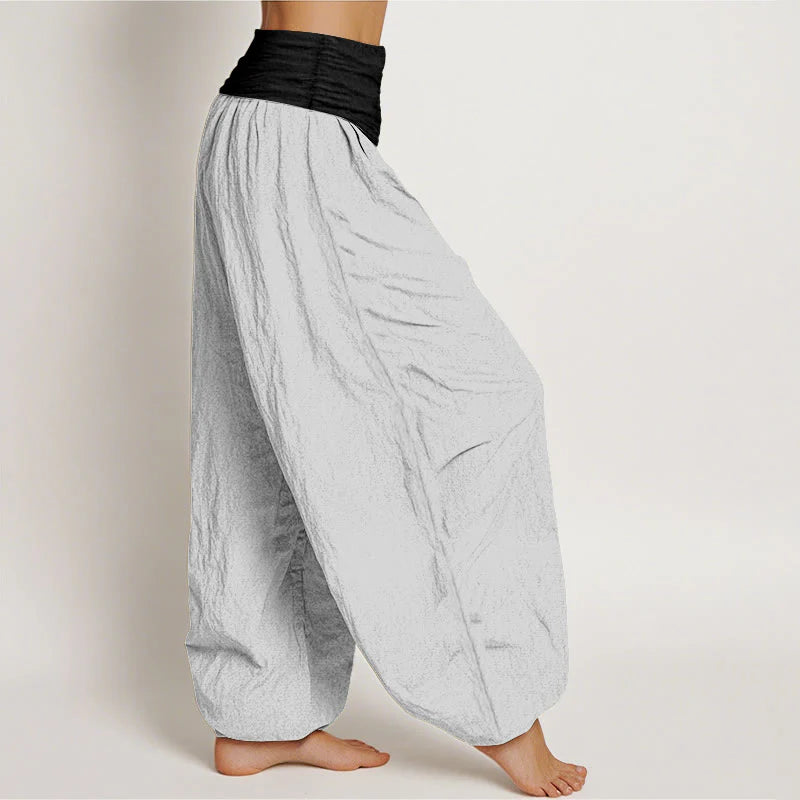 Buddha Stones Cotton Blue Black Gray Solid Color Women's Elastic Waist Harem Pants