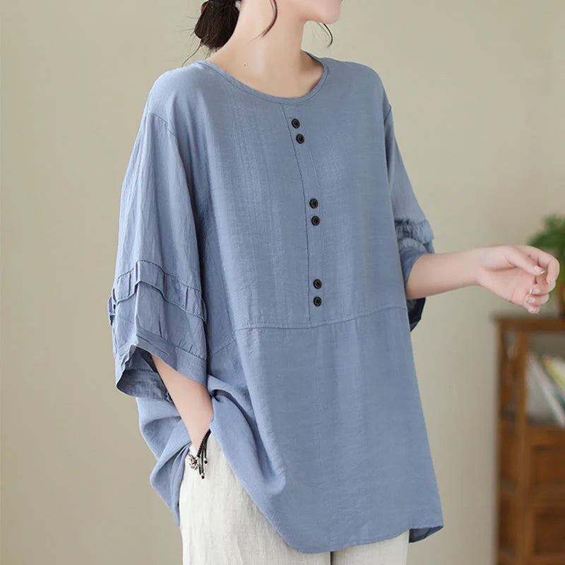 Buddha Stones Casual Summer Plain Crew Neck Women's Polyester Short Sleeve T-shirt