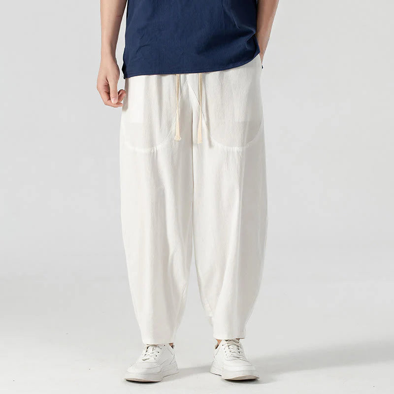 Buddha Stones Spring Fall Solid Color Drawstring Men's Ankle-Length Harem Pants With Pockets