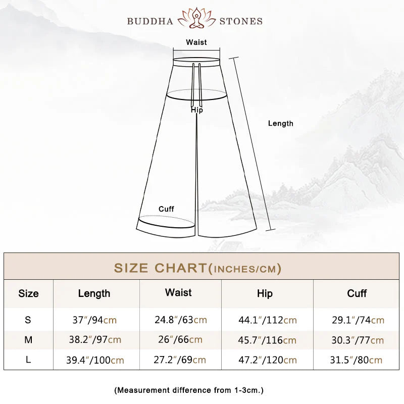 Buddha Stones Loose Cotton Linen Drawstring Wide Leg Pants With Pockets