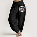 Buddha Stones Wave Sun Mountains Pattern Women's Elastic Waist Harem Pure Cotton Pants
