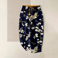 Buddha Stones Pure Cotton Crane Plum Blossom Elastic Waist Women's Pants With Pockets