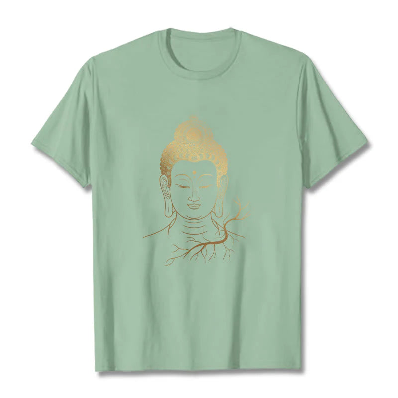 Buddha Stones Golden Meditation Buddha Head Tee T-shirt