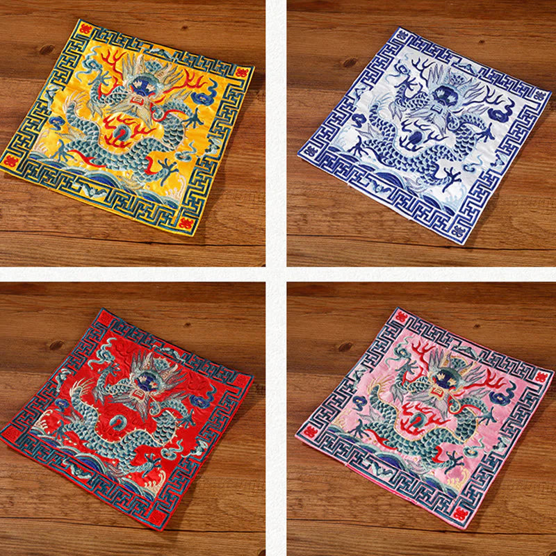 Buddha Stones Crane Phoenix Dragon Kirin Embroidered Cup Mat Pad Tea Cup Coaster Square Kung Fu Tea Mat