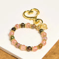 Buddha Stones Natural Strawberry Quartz Crystal Beads Positive Key Chain Phone Hanging Decoration