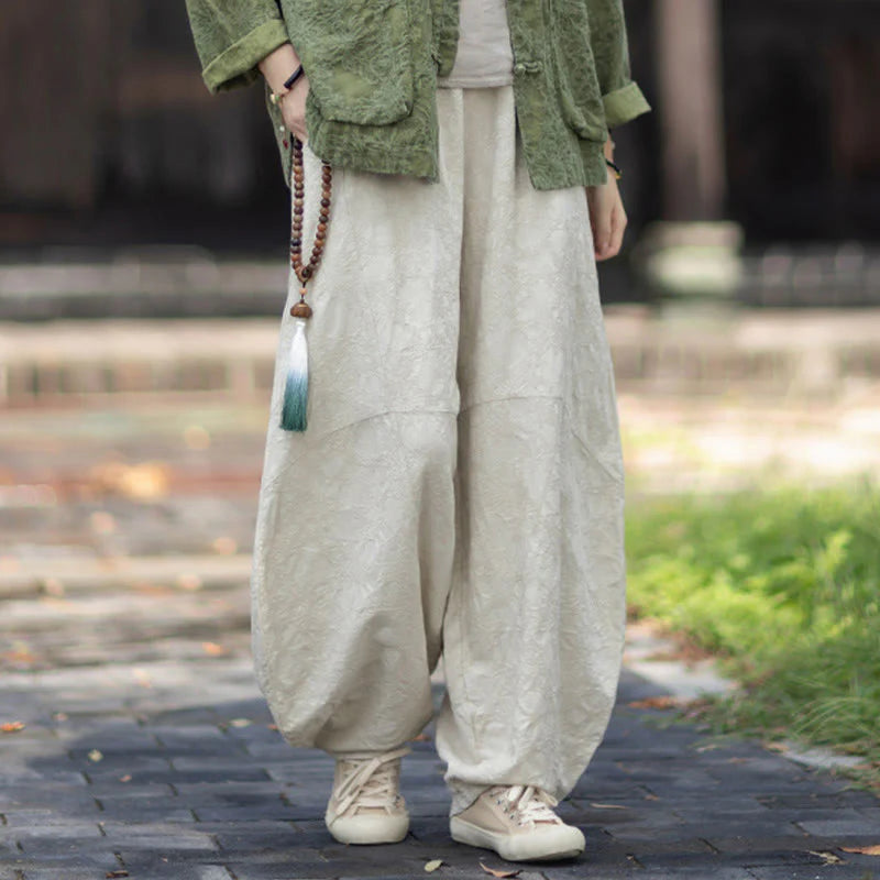 Buddha Stones Fall Jacquard Women's Frog-Button Long Sleeve Shirt Pants Cotton Linen Clothing