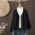 Buddha Stones Simple Plain V-Neck Buttons Down Design Women's Cotton Long Sleeve Jacket
