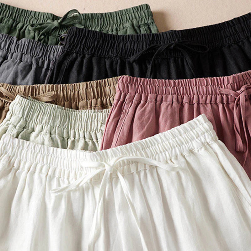 Buddha Stones Summer Small Flower Embroidery  Harem Pants With Pockets