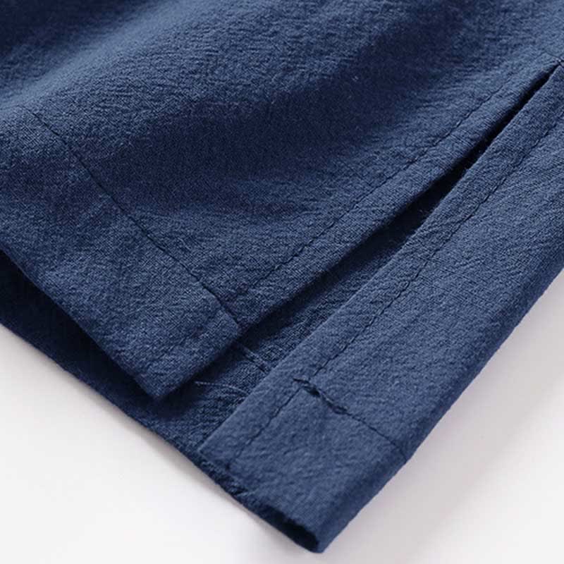 Buddha Stones Summer Solid Color Stand Collar Frog-Button Men's Cotton Linen Sleeveless Vest