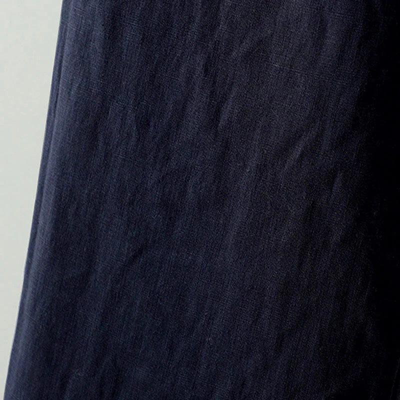 Buddha Stones Winter Contrasting Drawstring Cotton Linen Women's Wide Leg Pants With Pockets