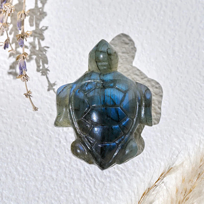 Buddha Stones Turtle Natural Labradorite Figurine Wisdom Protection Statue Home Decoration
