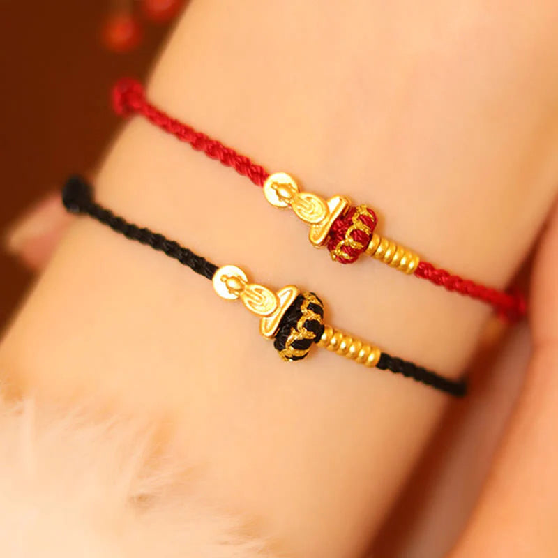 Buddha Stones Formless Buddha Lotus Knot Red String Protection Braided Bracelet
