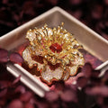 Buddha Stones Peony Flower Prosperity Copper Brooch
