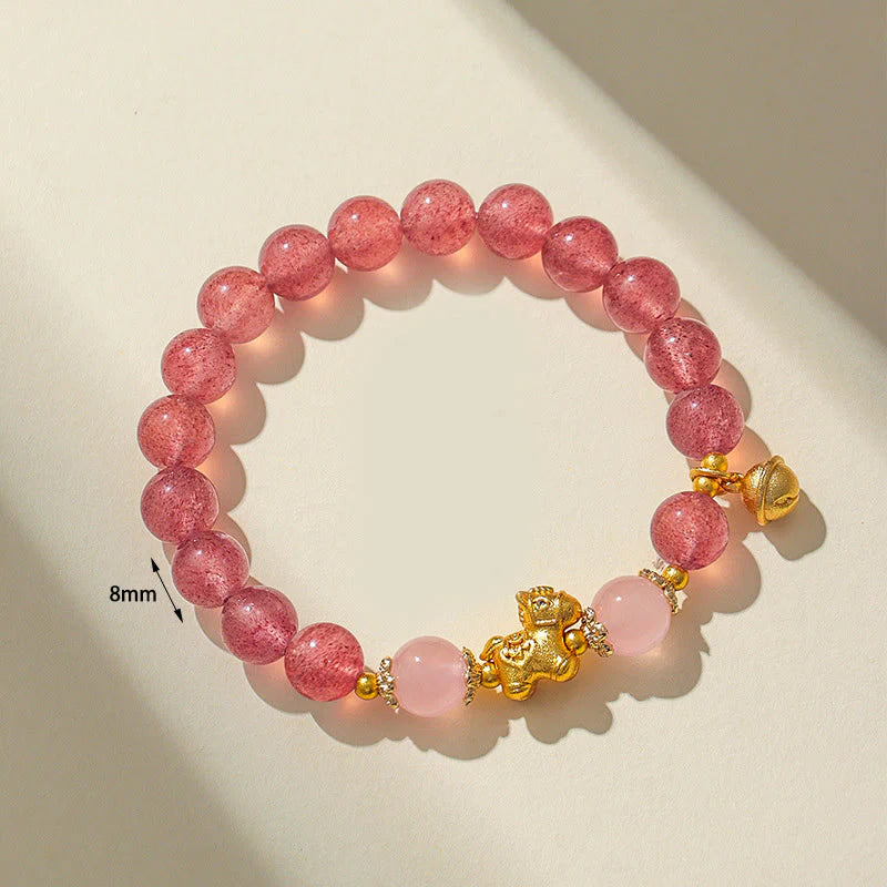 Buddha Stones Year Of The Horse 8mm Citrine Pink Crystal Strawberry Quartz Protection Bracelet