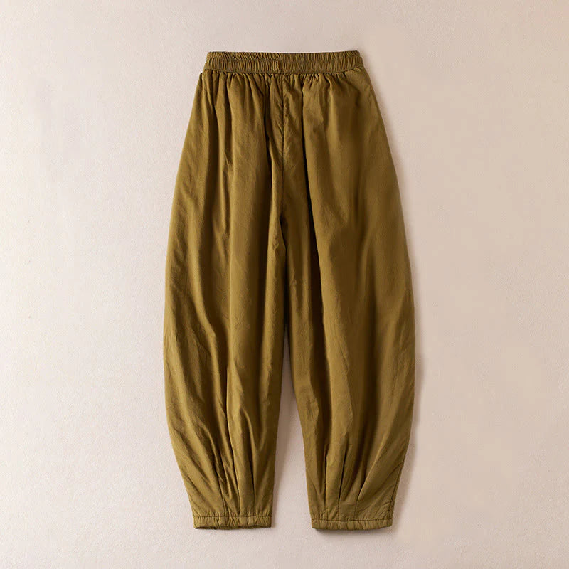 Buddha Stones Plain Women's Harem Thick Pants With Pockets