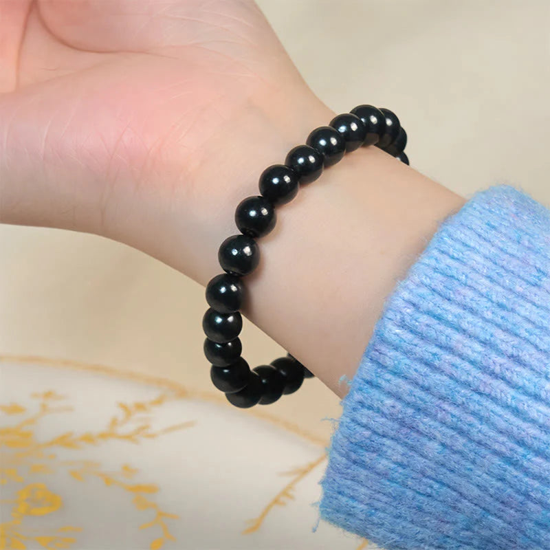 Buddha Stones Round Authentic Shungite Stone Inner Strength Beaded Bracelet