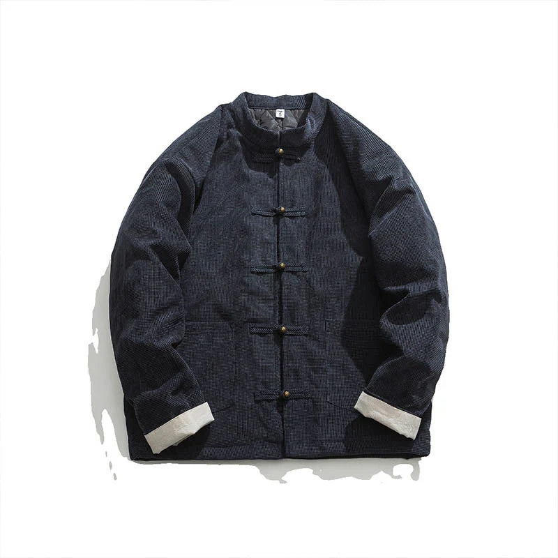 Buddha Stones Solid Color Frog-button Men's Jacket Shirt Clothing