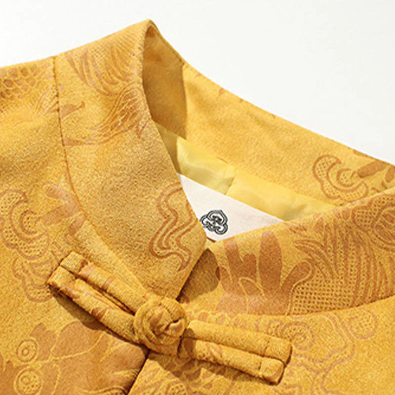 Buddha Stones Bamboo Dragon Frog-Button Desgin Long Sleeve Men's Jacket