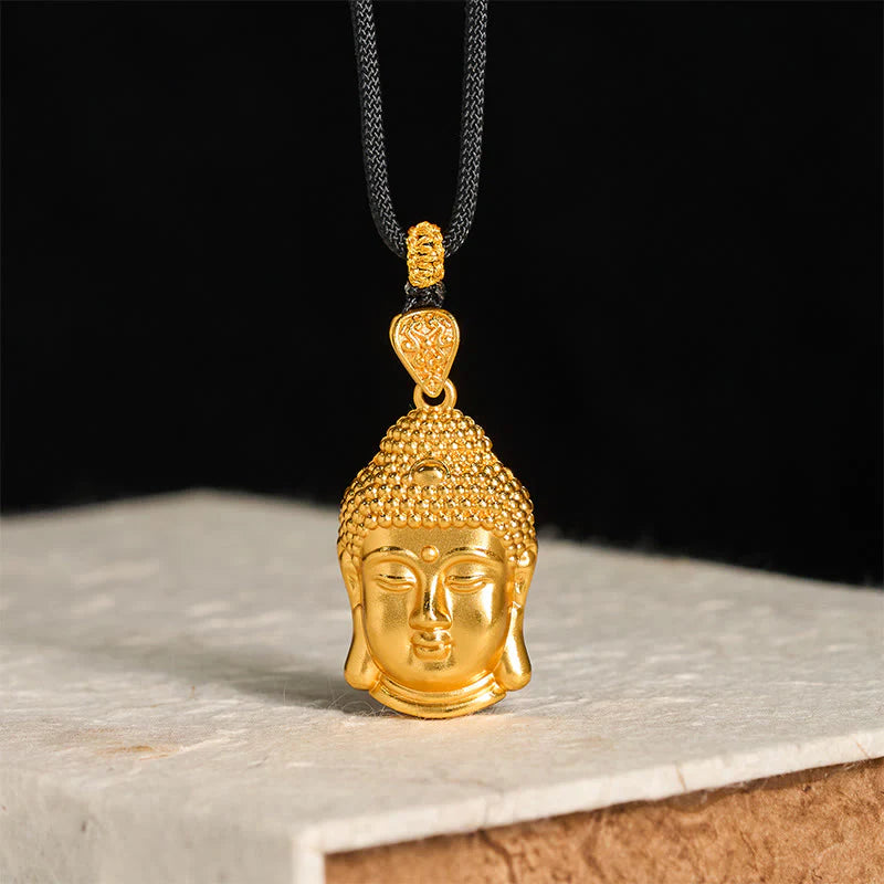 Buddha Stones 24k Gold Plated Brass Buddha Symbol Braided Cord Serenity Necklace Pendant