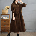 Buddha Stones Plain Buttons Long Sleeve Women's Cotton Corduroy Coat With Pockets