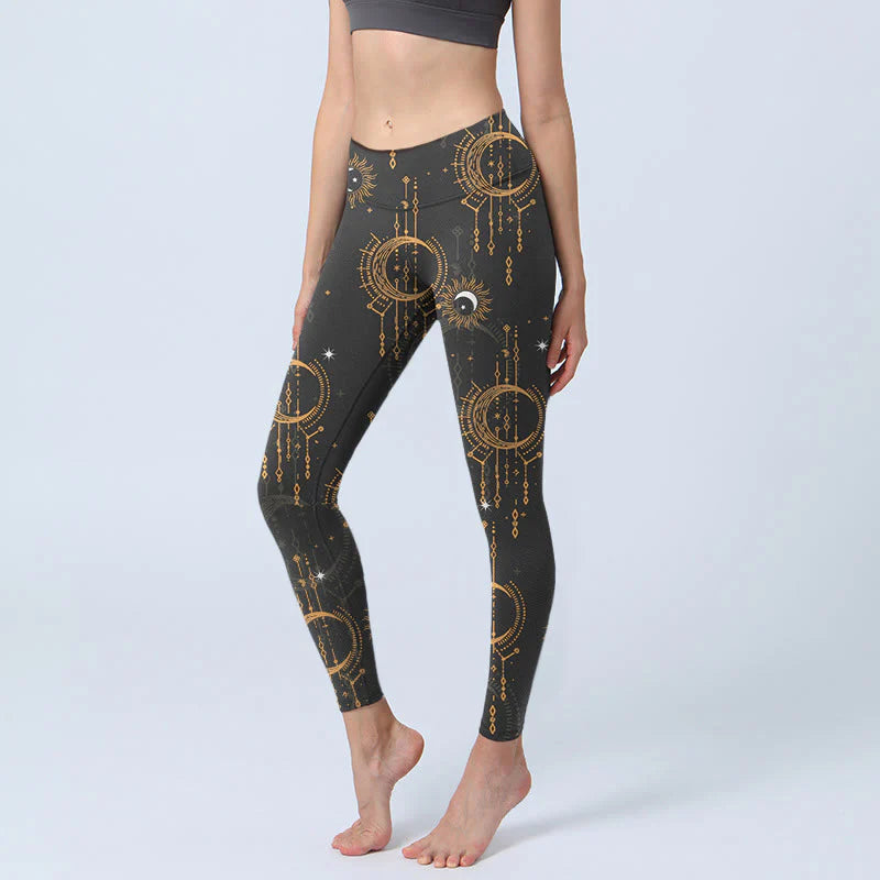 Buddha Stones Moon Star Constellation Print Gym Leggings Women's Yoga Pants