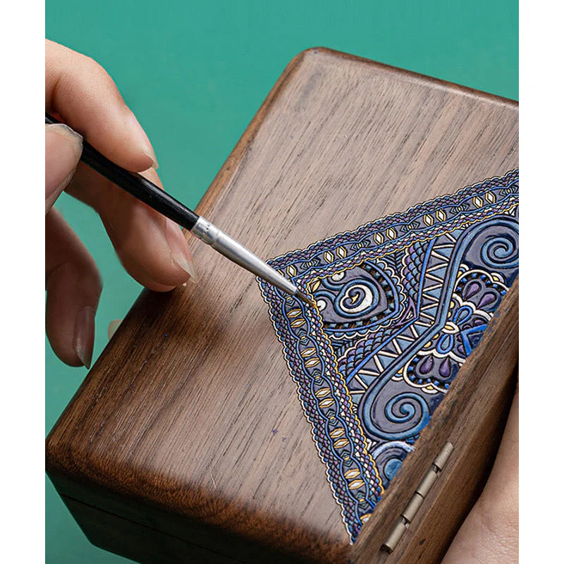 Buddha Stones Vintage Handmade Black Walnut Wood Jewelry Storage Box With Mirror