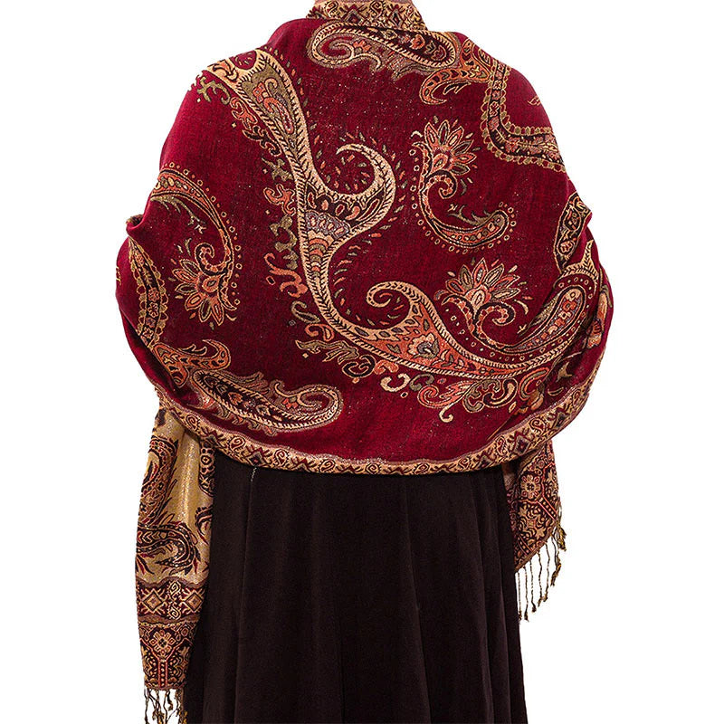 Buddha Stones Bohemia Style Tibetan Paisley Floral Pattern Tassel Cozy Scarf Shawl