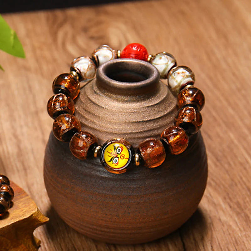 Buddha Stones Tibetan Five God of Wealth Thangka Liuli Glass Bead Chinese Zodiac Protection Bracelet (Extra 35% Off | USE CODE: FS35)
