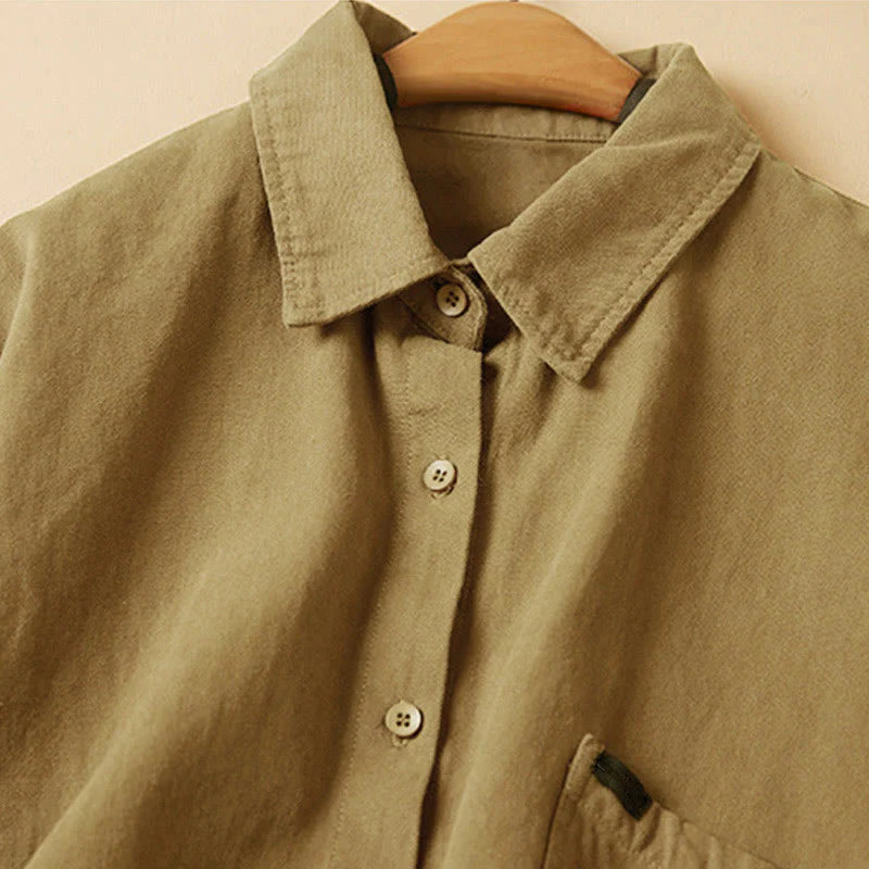 Buddha Stones Casual Buttons Design Women's Stand Collar Long Sleeve Cotton Shirt