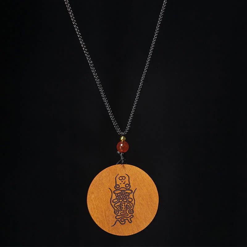 Buddha Stones Lightning Struck Jujube Wood Yin Yang Bagua Luck Necklace Pendant