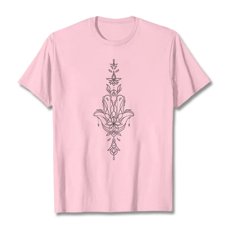 Buddha Stones Hamsa Hand Lotus Flower Pattern Tee T-shirt