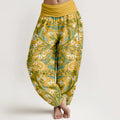 Buddha Stones Pure Cotton Elegant Lily Petal Leaf Pattern Women's Elastic Waist Harem Pants
