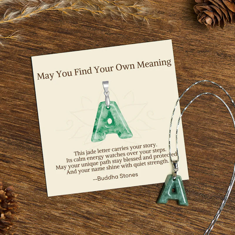 Buddha Stones May You Find Your Own Meaning Natural A-Z Letter Jade Titanium Steel Chain Necklace Includes Gift Message Card