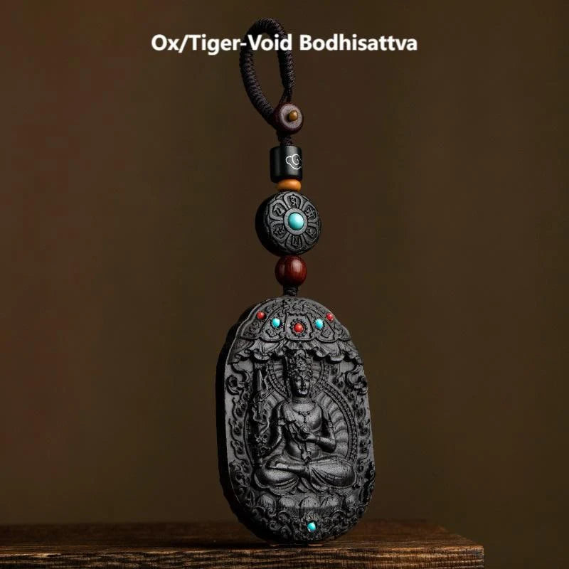 Buddha Stones Chinese Zodiac Natal Buddha Year of the Horse Om Mani Padme Hum Lotus Ebony Blessing Key Chain