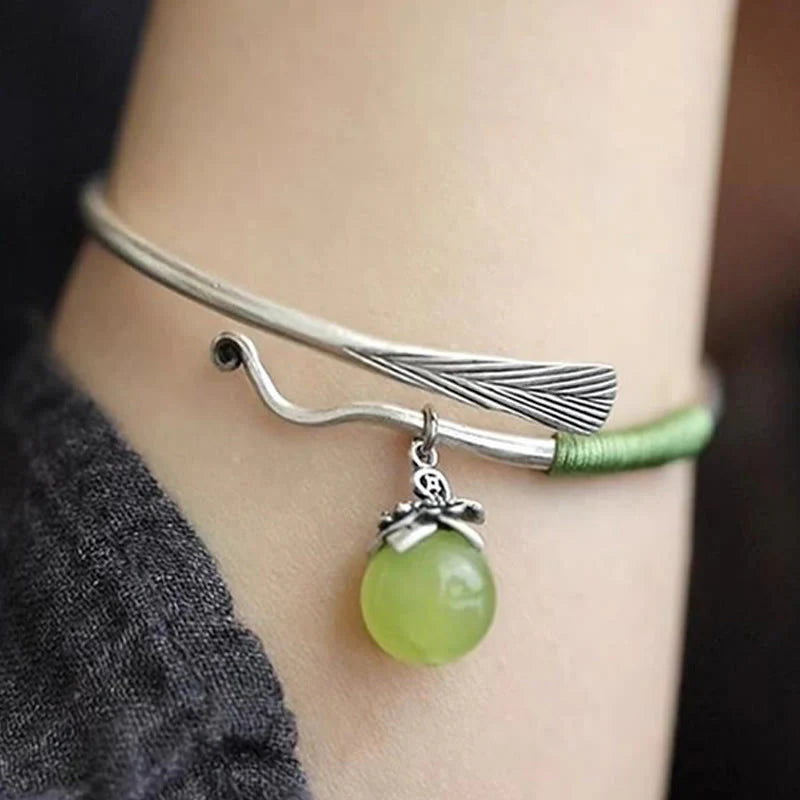 FREE Today: Luck and Healing Copper Alloy Green Bead Charm Cuff Bracelet Bangle